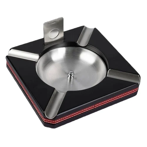 4 Finger Ashtray w/ Leather Trim & Cutter
