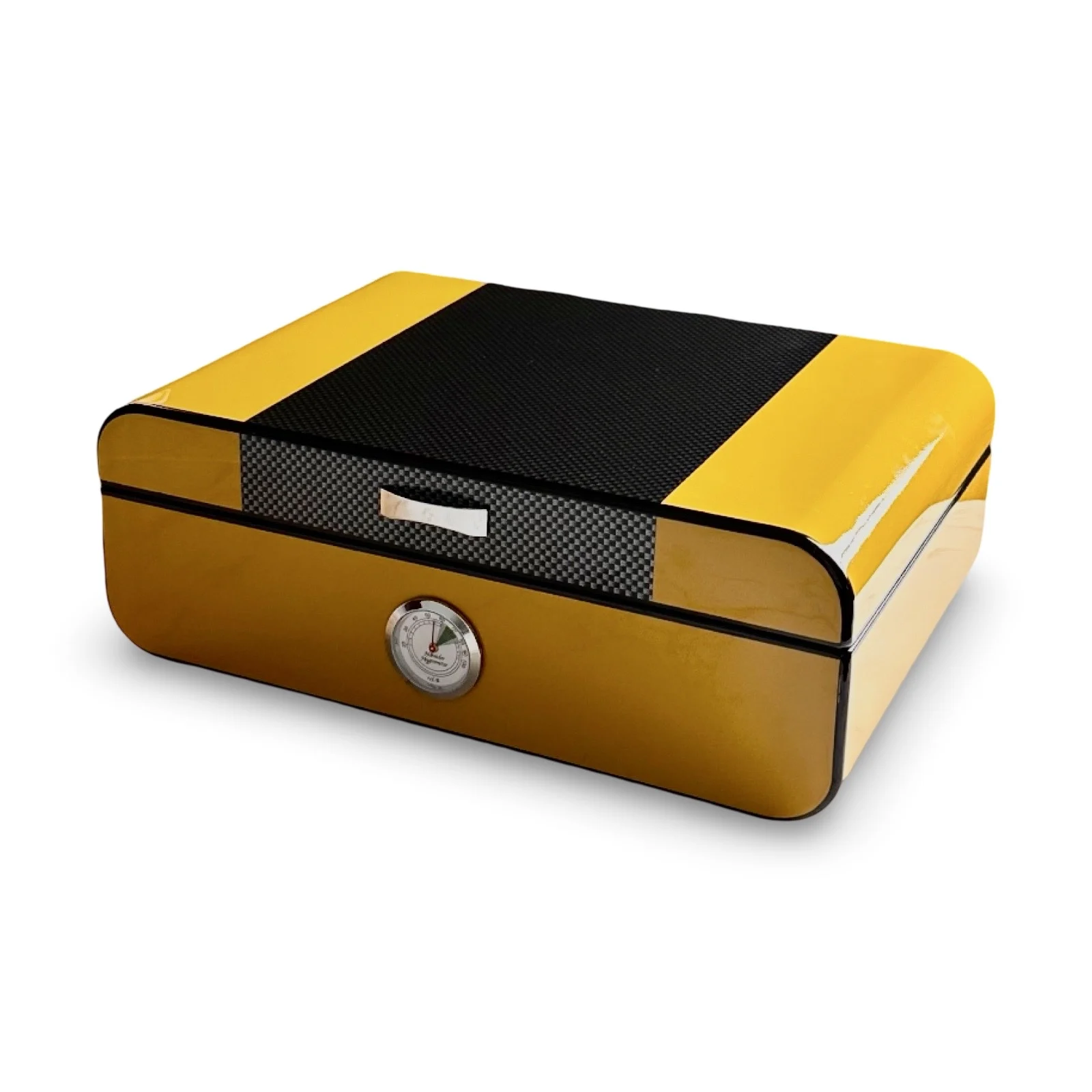Yellow and Carbon Fibre Finish Humidor – 30 Cigar Capacity