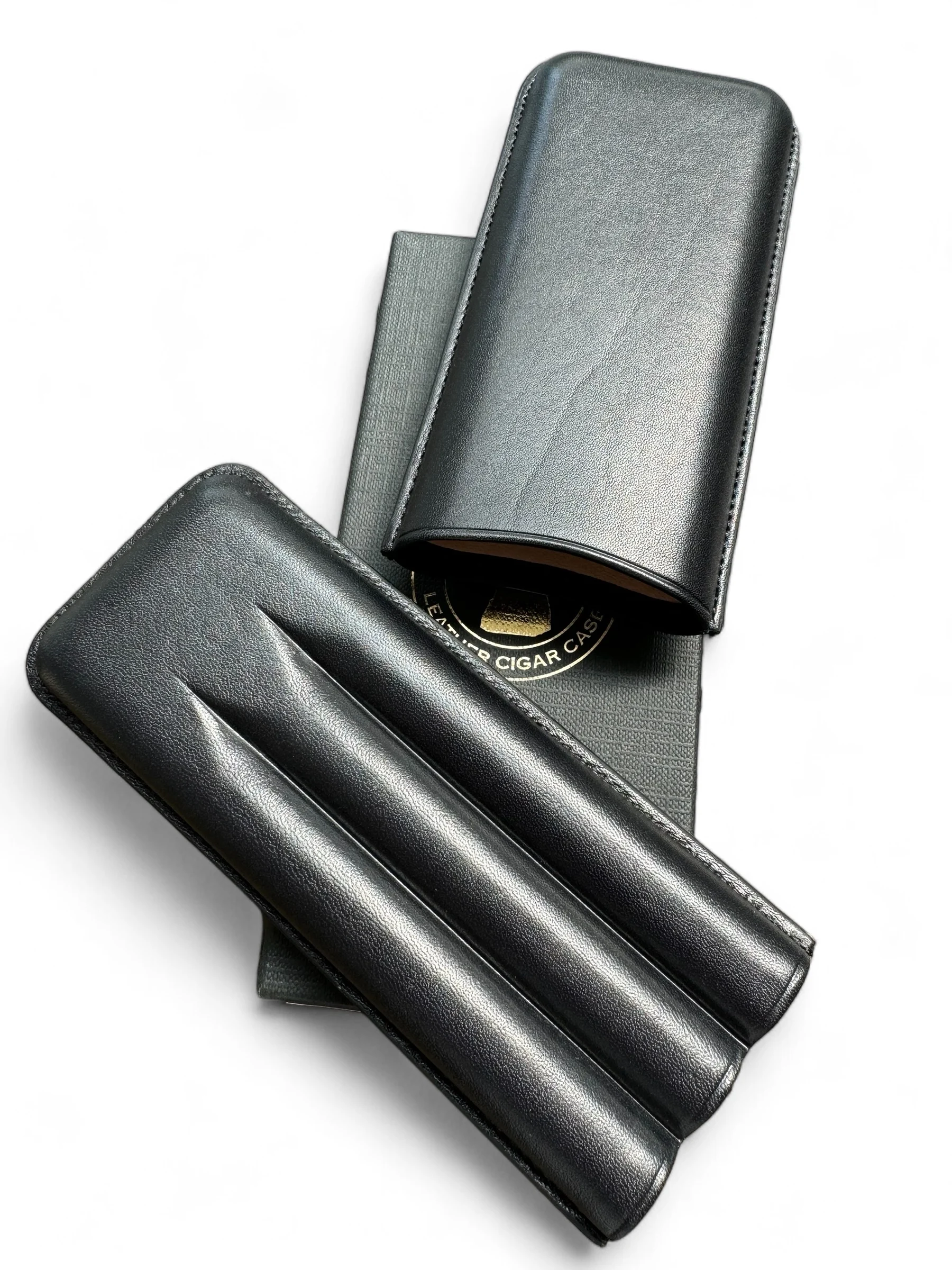 Simply Cigars Three Churchill Cigar Leather Case - Black