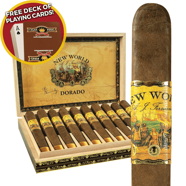 AJ Fernandez New World Dorado Corona(5.6x46 / Box 10) + FREE Deck Of Cigar King Playing Cards!