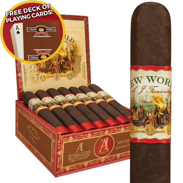AJ Fernandez New World Robusto (5.5x55 / Box 21) + FREE Deck Of Cigar King Playing Cards!