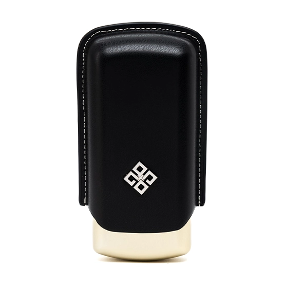 Alestimo Black and Gold Leather and Metal Cigar Case – 2 Toro