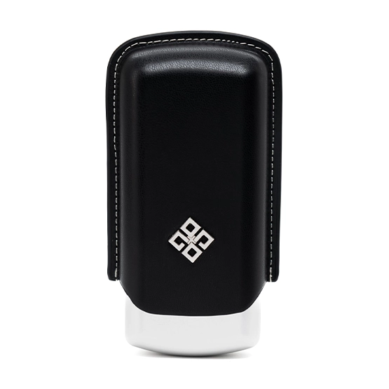 Alestimo Black and Silver Leather and Metal Cigar Case – 2 Toro