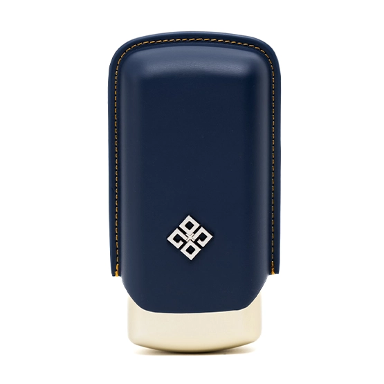 Alestimo Blue and Gold Leather and Metal Cigar Case – 2 Toro