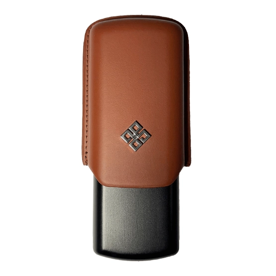 Alestimo Brown and Black Leather and Metal Cigar Case – 2 Toro