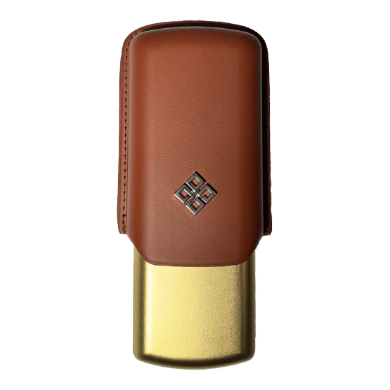 Alestimo Brown and Gold Leather and Metal Cigar Case – 2 Toro