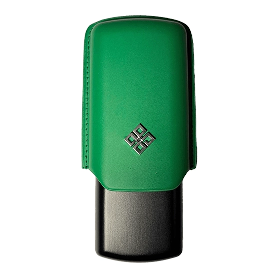 Alestimo Green and Black Leather and Metal Cigar Case – 2 Toro