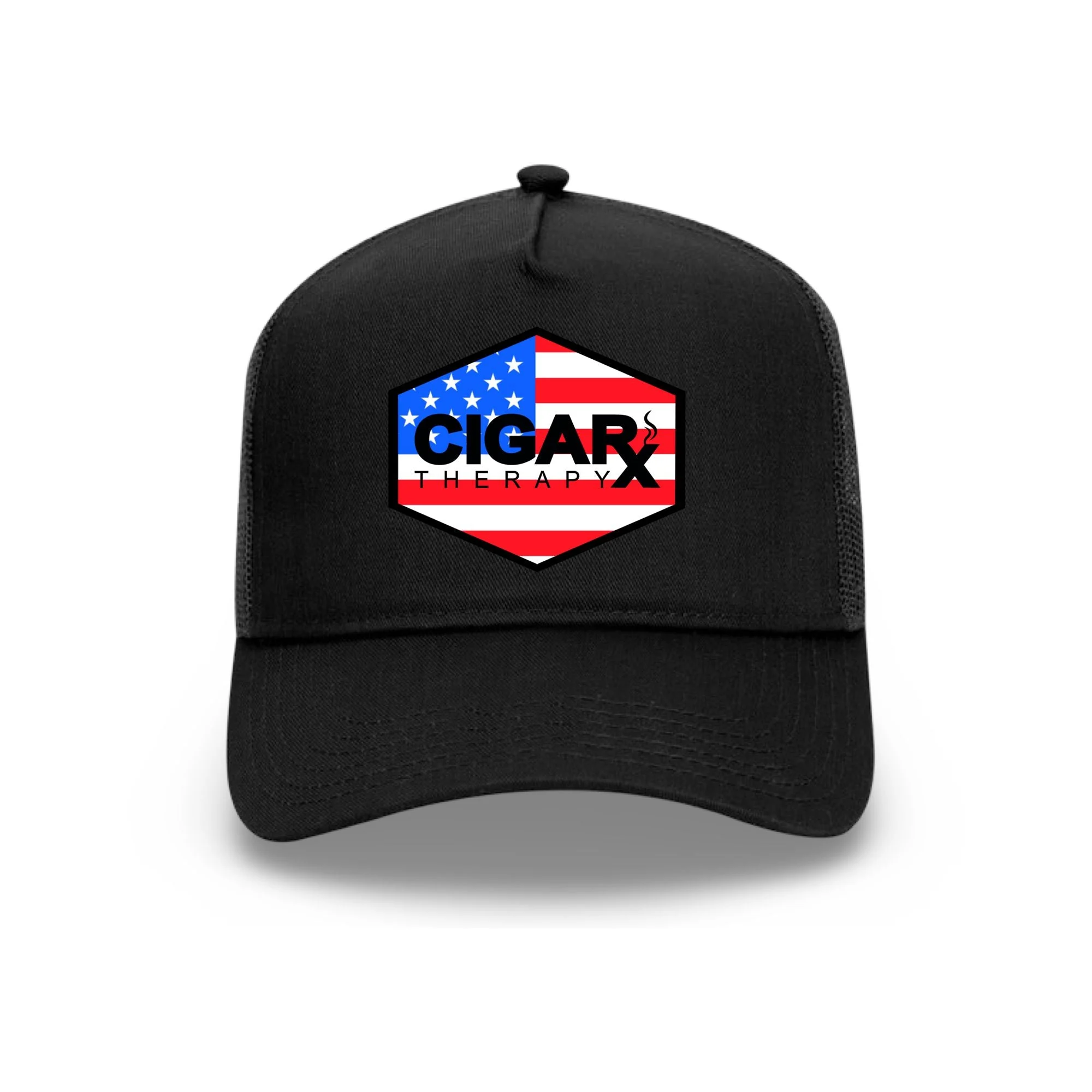 Black Curved Trucker with USA Flag Patch