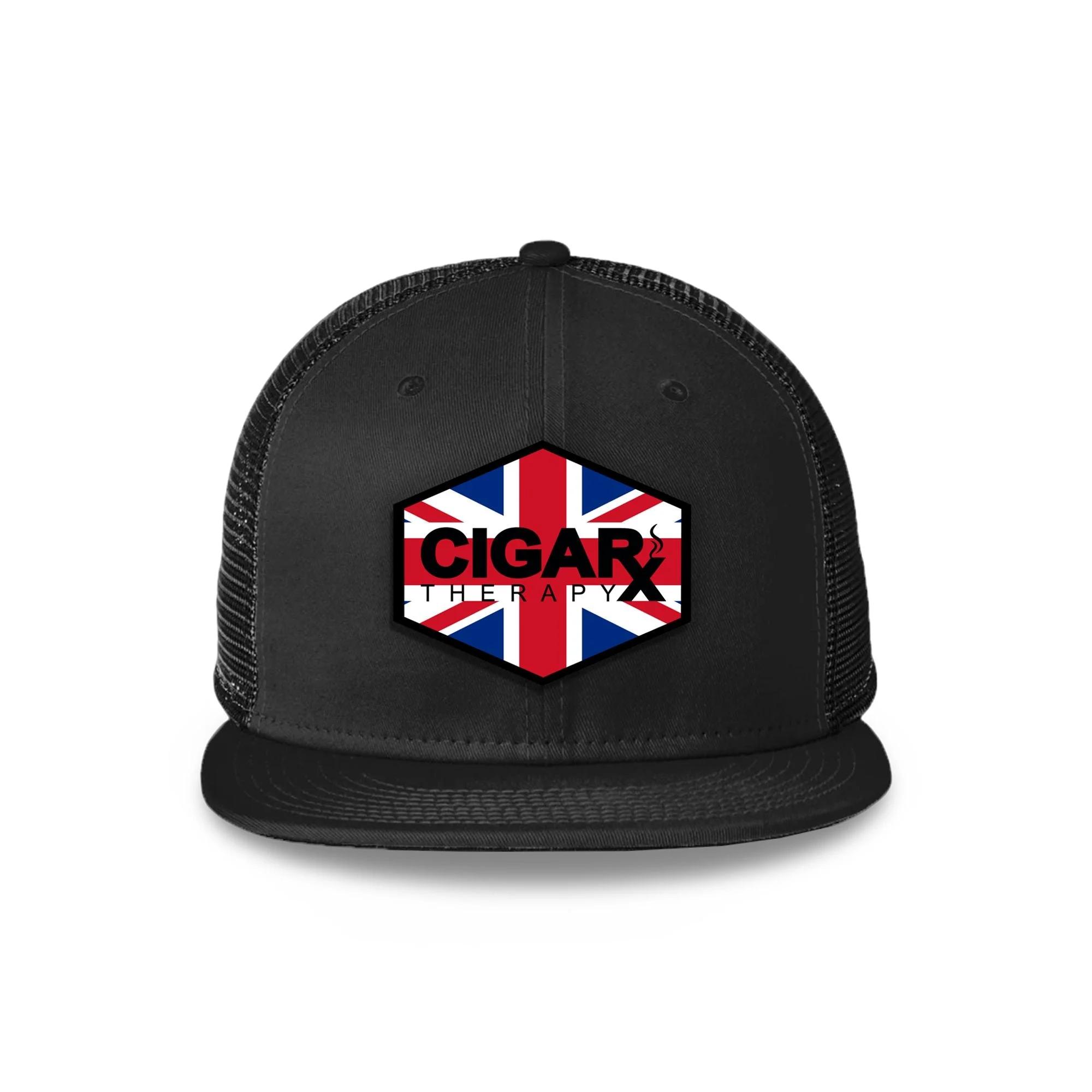 Black Flat Trucker with Union Jack Flag Patch