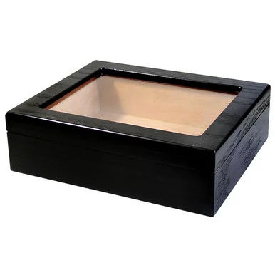 Black Glass Wood 25ct Humidor