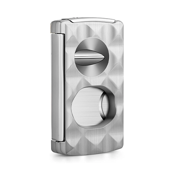 BLD 4-in-1 Double Cigar Cutter Straight, V-Cut, Punch and Cigar Rest – Chrome