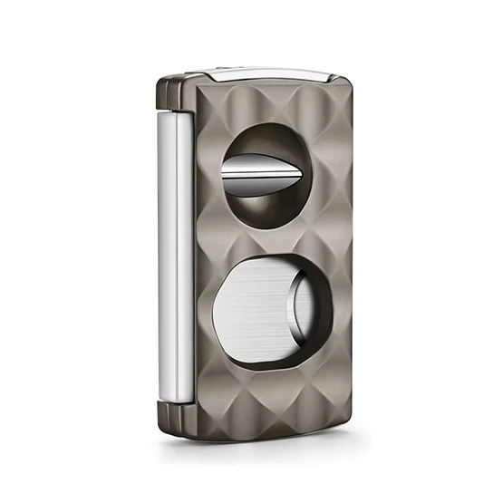 BLD 4-in-1 Double Cigar Cutter Straight, V-Cut, Punch and Cigar Rest – Nickel