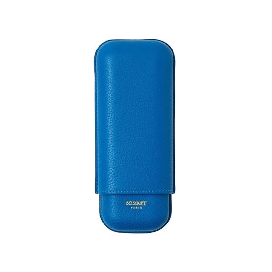 Bosquet Paris Capri Blue Grained Calf Leather Cigar Case – 2 Cigars