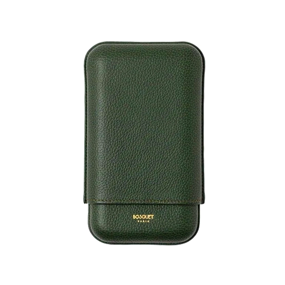 Bosquet Paris Dark Green Grained Calf Leather Cigar Case –3 Cigars