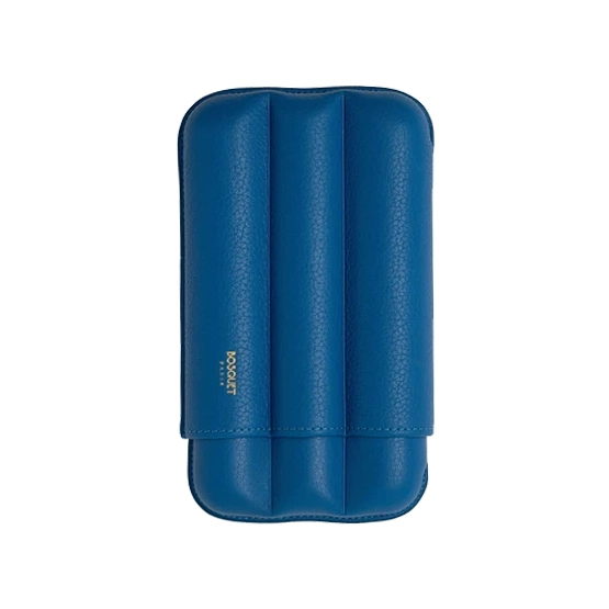 Bosquet Paris Fluted Capri Blue Grained Calf Leather Cigar Case – 3 Cigars