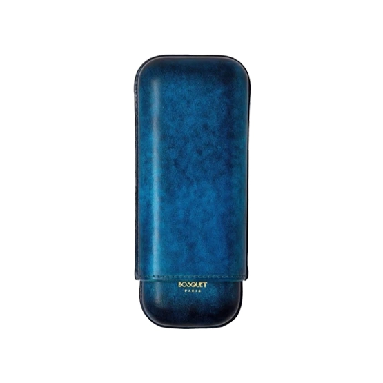 Bosquet Paris Patina Blue Smooth Calf Leather Cigar Case – 2 Cigars