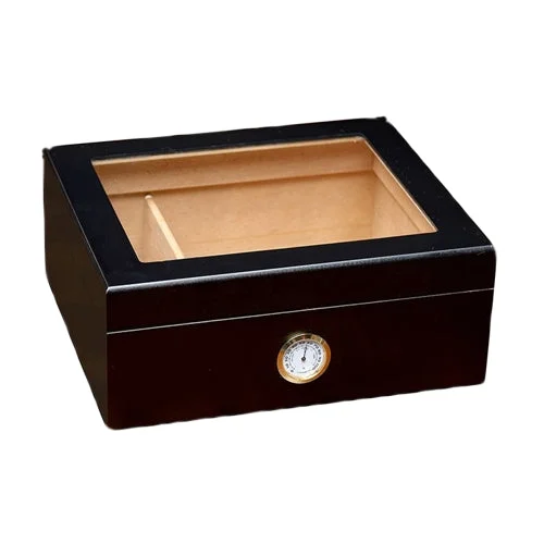 Chalet Black Glasstop Humidor - 50 Cigar Capacity