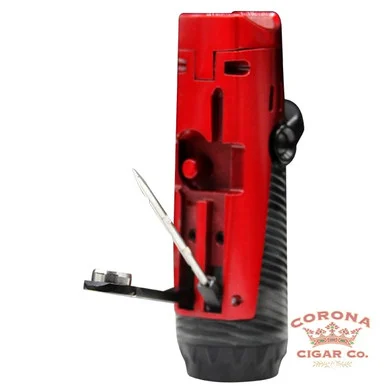 Corona Cigar Regal Dual Flame Lighter with Cigar Rest, Poker, & Punch Cutter - Red