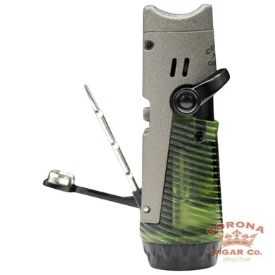 Corona Cigar Regal Dual Flame Lighter with Cigar Rest, Poker, & Punch Cutter - Stone Grey