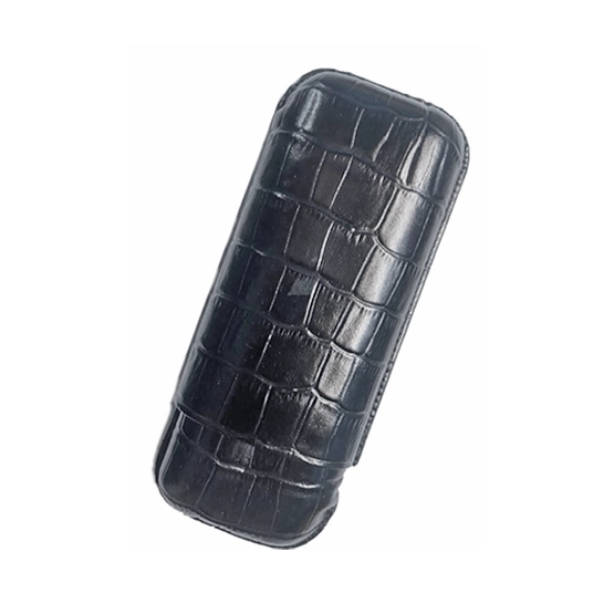 Croco Leather Cigar Case Black – 2 Robusto