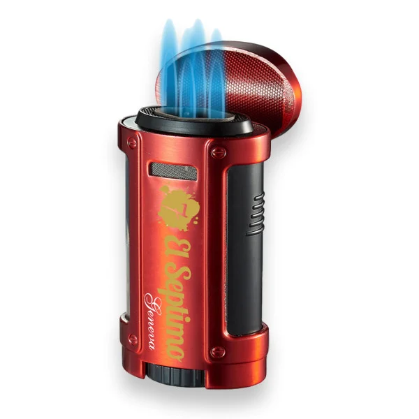 El-Septimo Classic Torch Flame Quad Jet Cigar Lighter Red