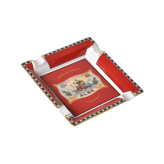 Elie Bleu Large Porcelain Flor De Alba Ashtray (4 Cigar Rest) – Red