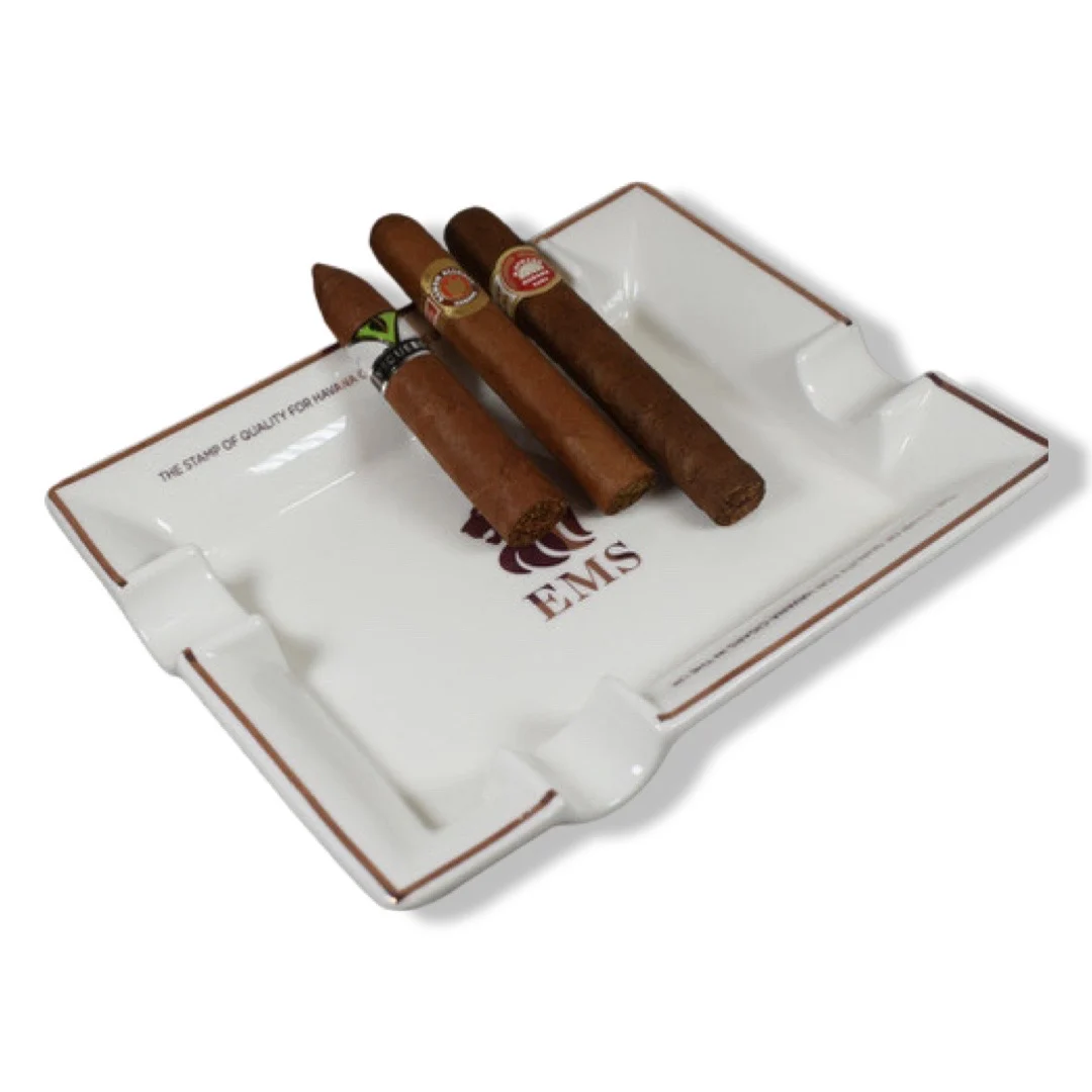 EMS White Ceramic Ashtray & Cuban Cigar Selection Sampler II