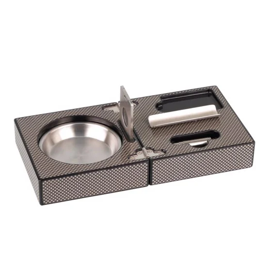 Folding Single Cigar Rest Ashtray & Cutter – Carbon Fiber Effect Finish