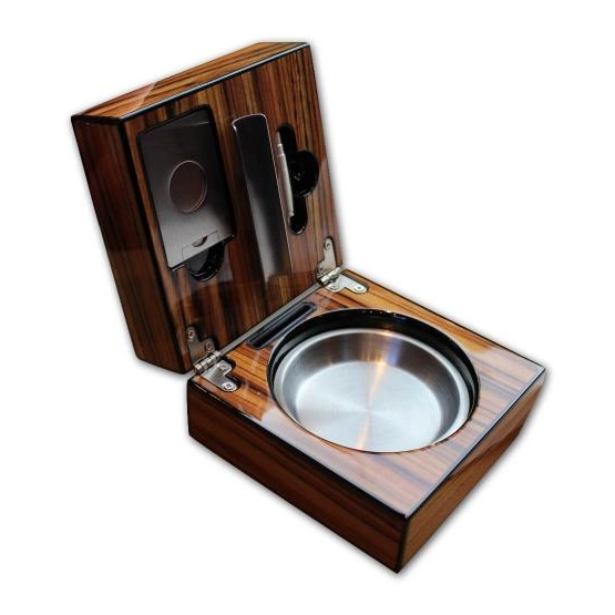Folding Single Cigar Rest Ashtray & Cutter – Zebra Wood