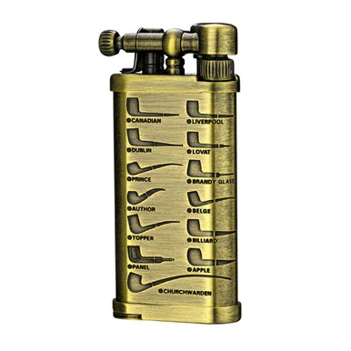 IM Corona Old Boy Antique Brass plated w/ etched pipes Pipe Lighter