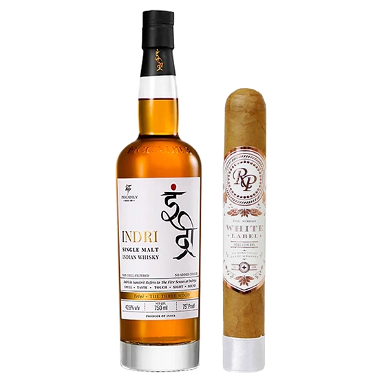 Indri Trini Three Wood Indian Single Malt Indian Whisky and Rocky Patel White Label Robusto Cigar Pairing