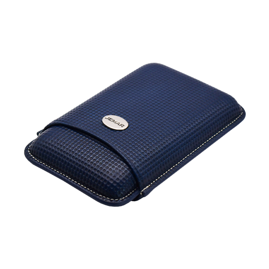 Jemar Blue with Metal Badge Leather Cigar Case – 3 Robusto