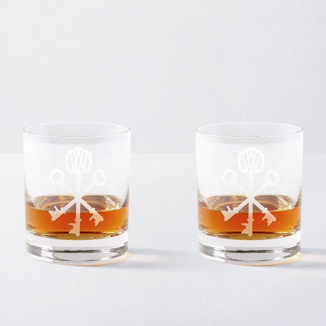 Key-etched Crystal Old Fashioned Glasses (Set of 2)