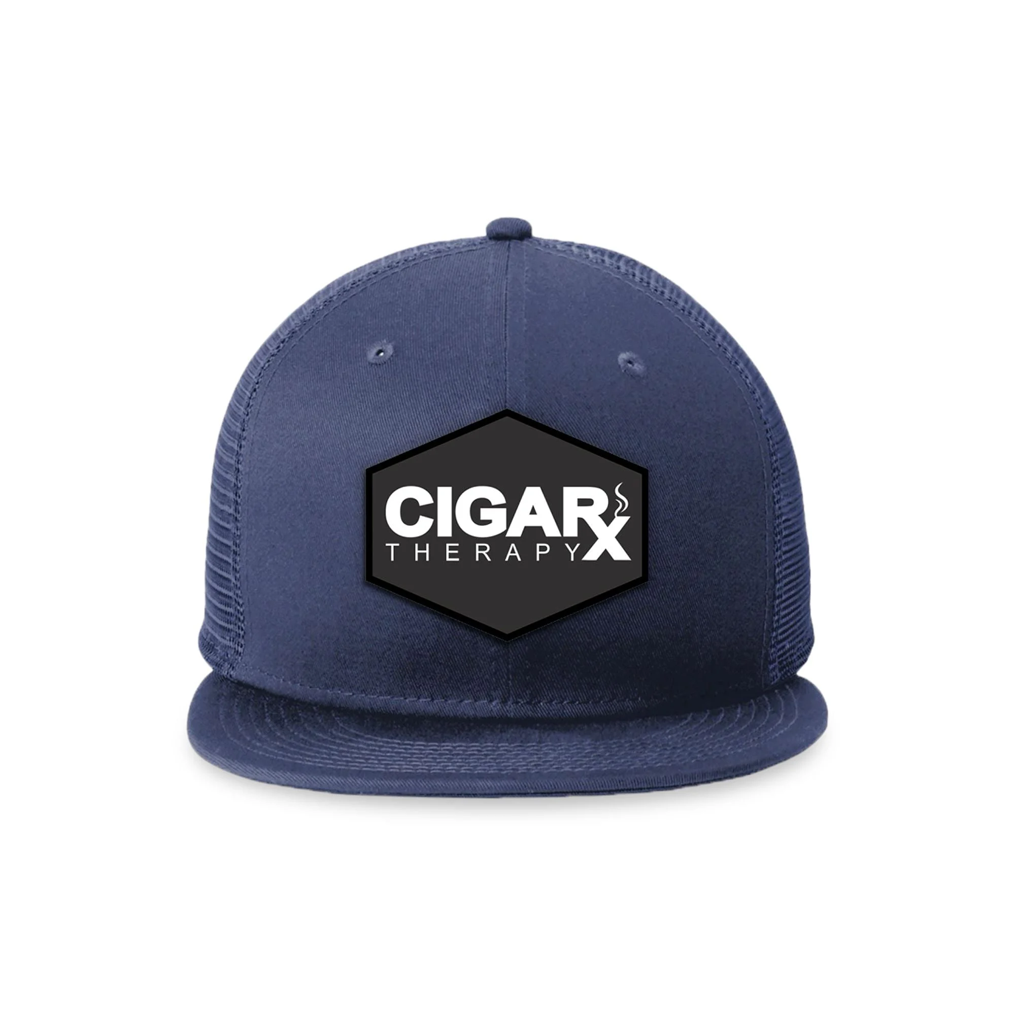 Navy Blue Flat Trucker with Black Classic Patch