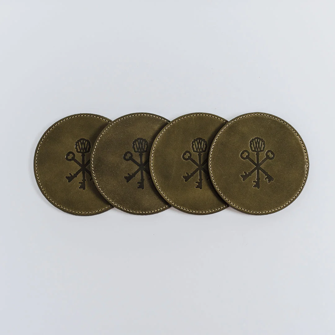 Olive Leather Keys Coasters (Set of 4)