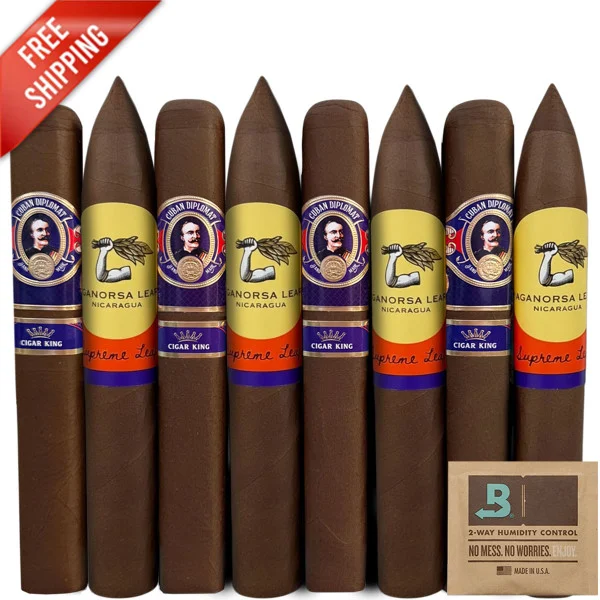 Premium 8-Racks: Aganorsa Leaf Supreme Leaf Royal Perfecto vs AJ Fernandez Cuban Diplomat Toro Box-Press (Assorted Sizes / 8 Pack)