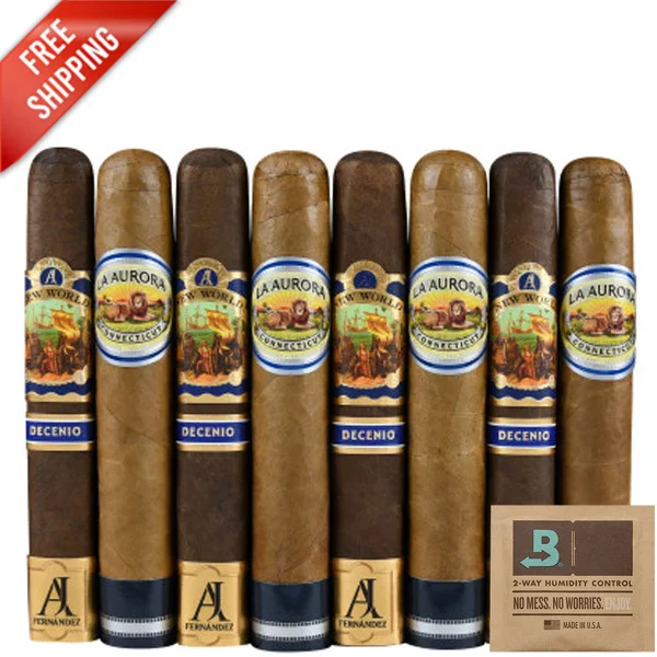 Premium 8-Racks: AJ Fernandez New World Decenio Robusto vs La Aurora Preferidos 1903 Connecticut Robusto (Assorted Sizes / 8 Pack)