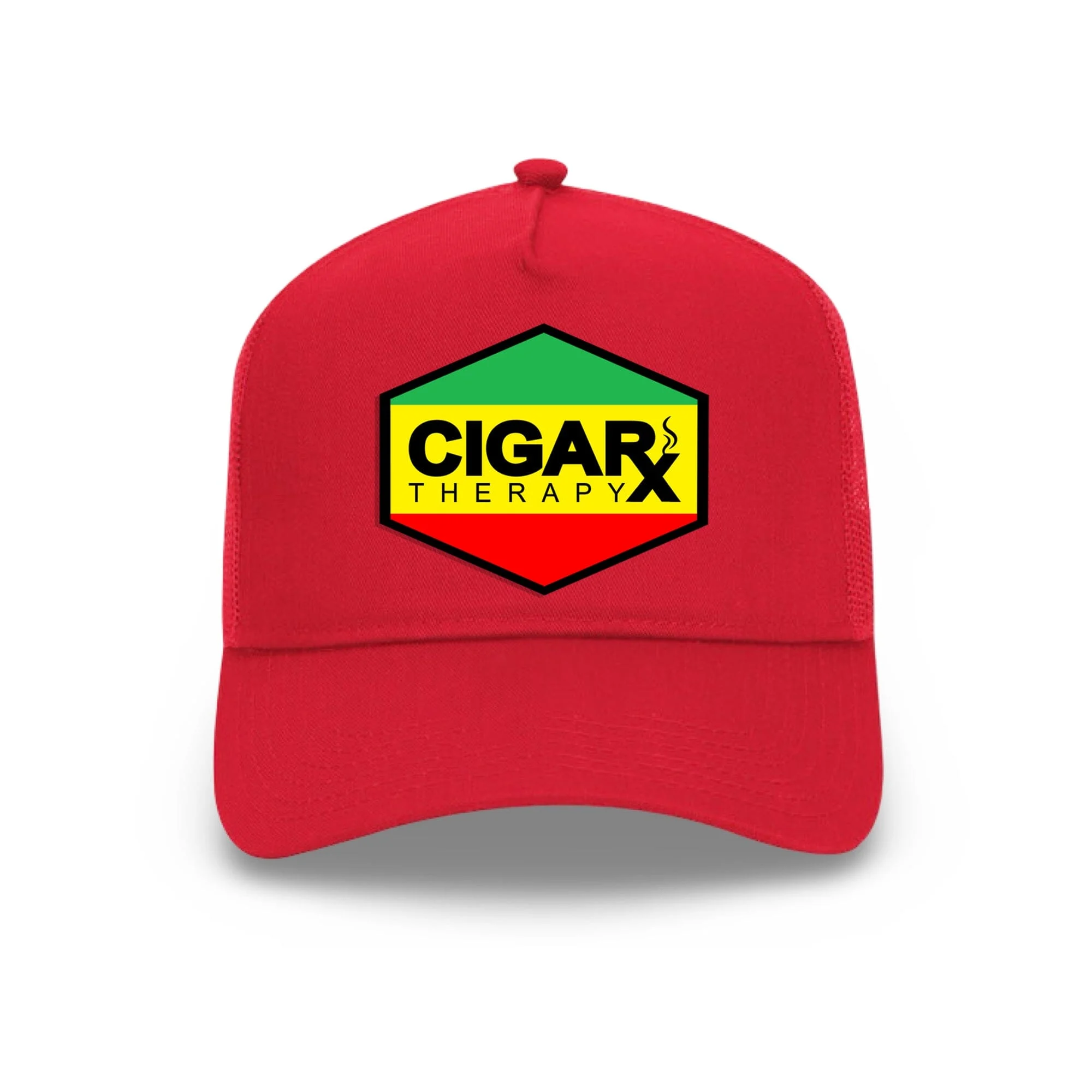 Red Curved Trucker with Reggae Rasta Flag Patch