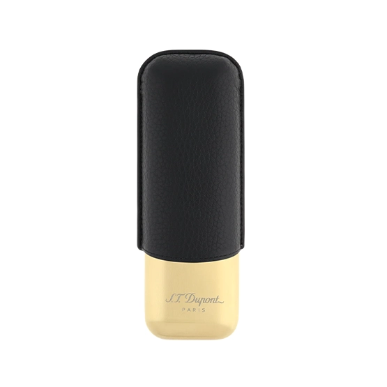 S.T. Dupont 2 Cigar Case – Black Grained/Golden