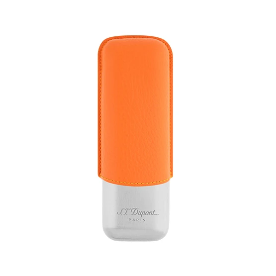 S.T. Dupont 2 Cigar Case – Orange Grained/Chrome