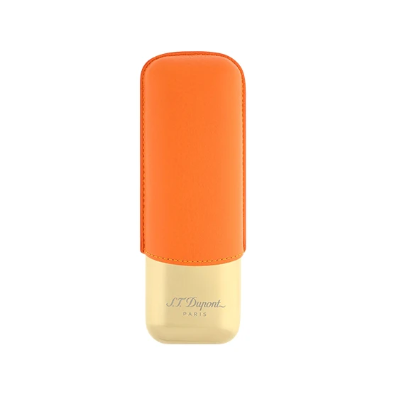 S.T. Dupont 2 Cigar Case – Orange Grained/Golden
