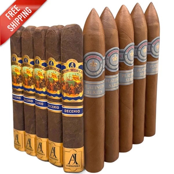 Slam Pack: AJ Fernandez New World Decenio Robusto vs Montecristo Platinum Habana No. 2 Belicoso (Assorted Sizes / 10 Pack)