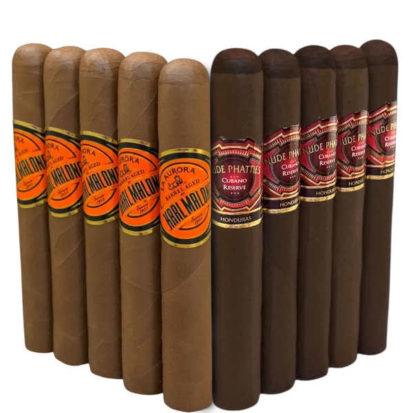 Slam Pack: La Aurora Karl Malone Barrel Aged Toro vs Nude Phatties Cubano Reserve Maduro Toro (Assorted Sizes / 10 Pack)