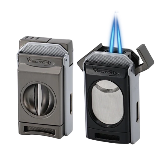 Vector Switch Double Jet Flame Lighter & Cutter – Chrome/Satin