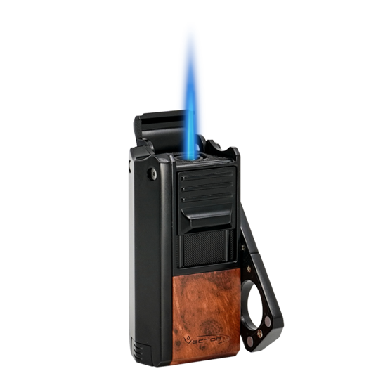 Vector Thor Single Jet Flame Cigar Lighter (Rotating V Cut/Punch/Cigar Stand) – Mahogany
