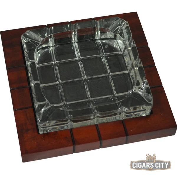 Wood & Crystal Cross Hatch Ashtray